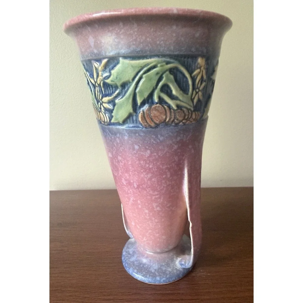 Roseville Baneda Pink 1932 Vintage Art Deco Pottery‎ Ceramic Handled Vase 604-7
